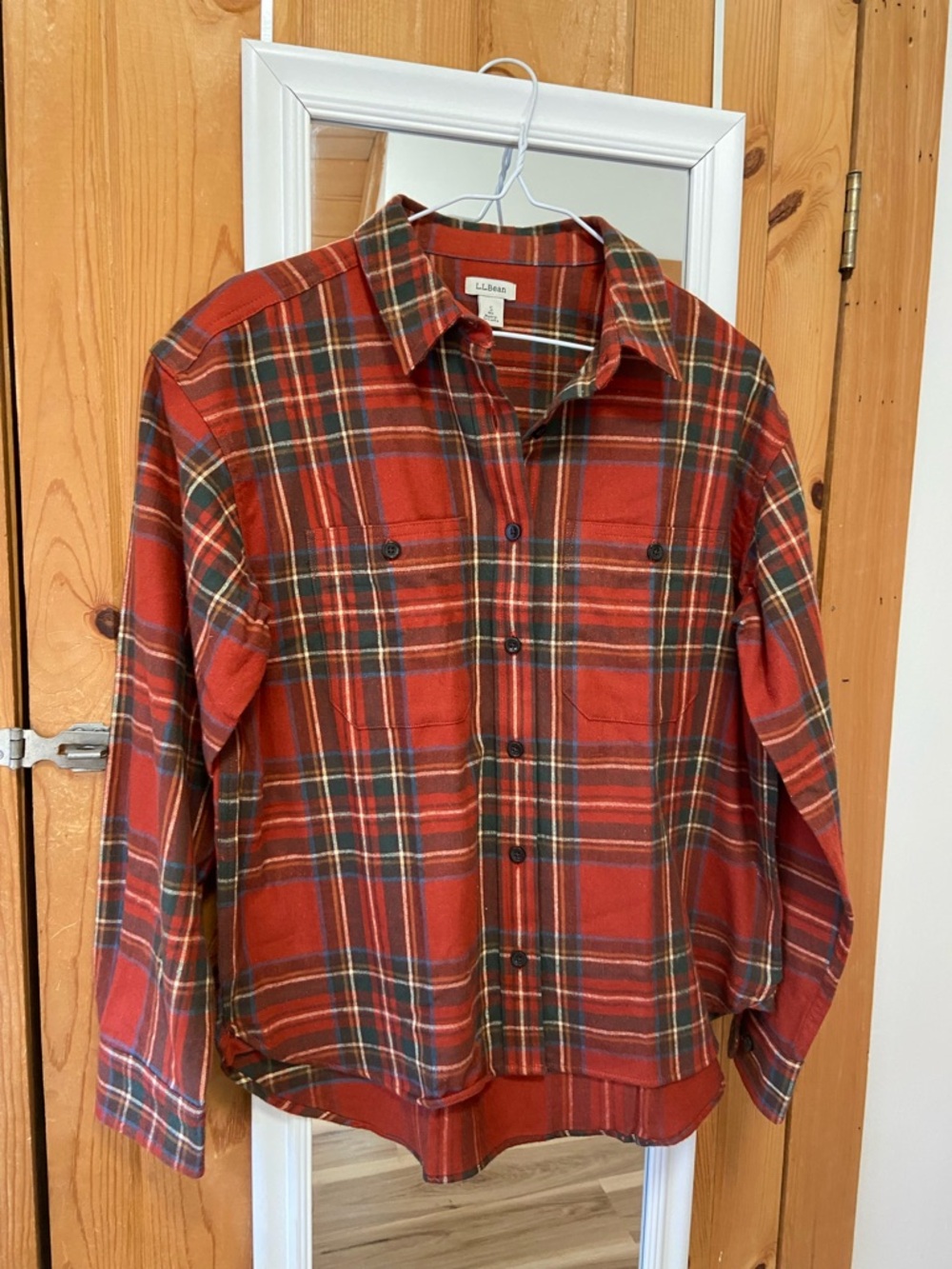 L.L. Bean Red and Green Plaid Flannel Shirt